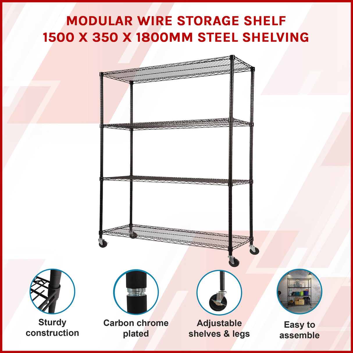 Modular Wire Storage Shelf 1500 x 350 x 1800mm Steel Shelving