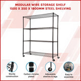 Modular Wire Storage Shelf 1500 x 350 x 1800mm Steel Shelving - Front View