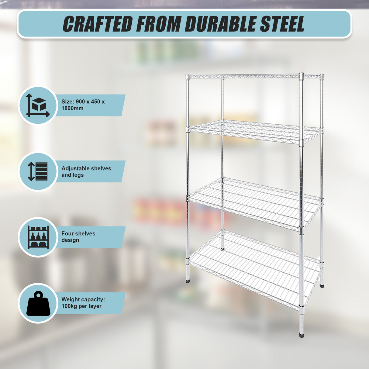 Modular Wire Storage Shelf 900 x 450 x 1800mm Steel Shelving