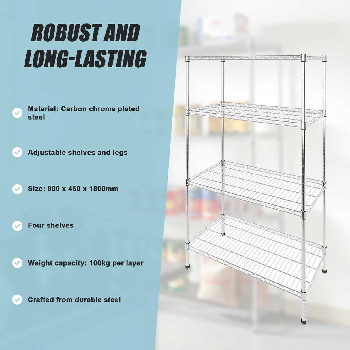 Modular Wire Storage Shelf 900 x 450 x 1800mm Steel Shelving