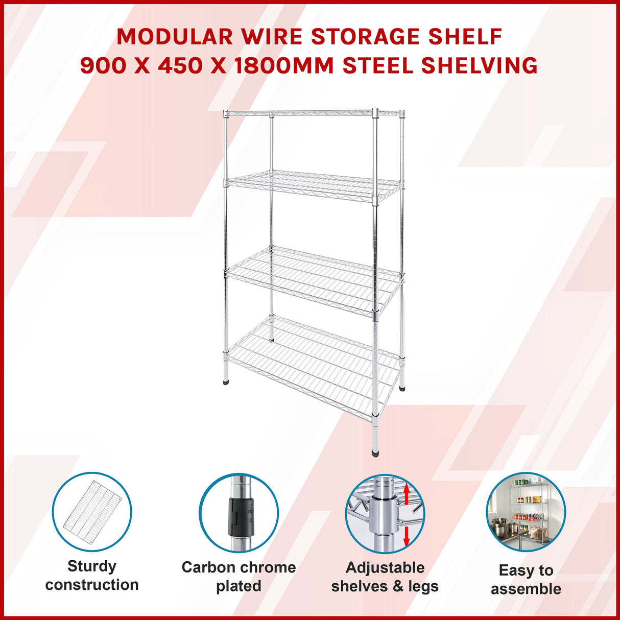Modular Wire Storage Shelf 900 x 450 x 1800mm Steel Shelving