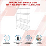 Modular Wire Storage Shelf 900 x 450 x 1800mm Steel Shelving - Front View