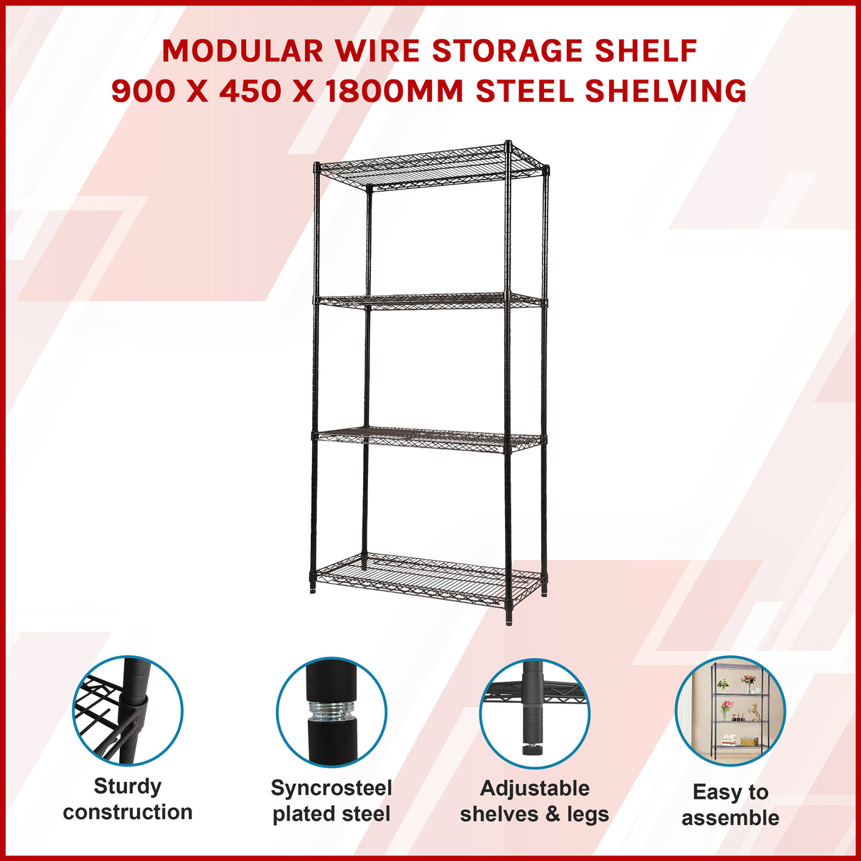 Modular Wire Storage Shelf 900 x 450 x 1800mm Steel Shelving