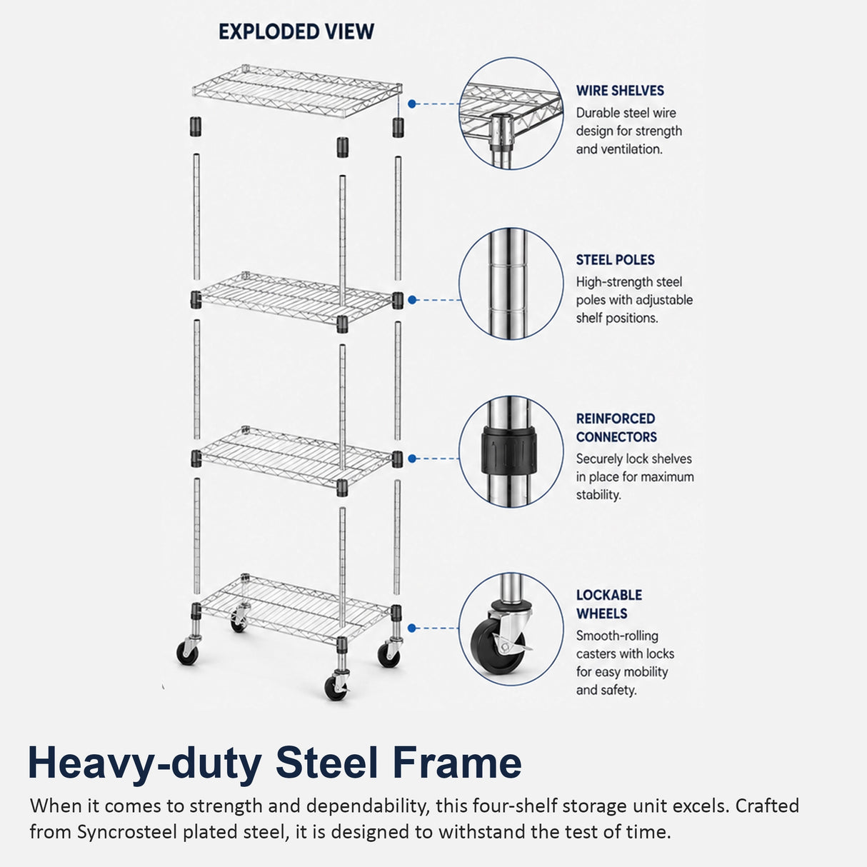 Modular Wire Storage Shelf 900 x 450 x 1800mm Steel Shelving