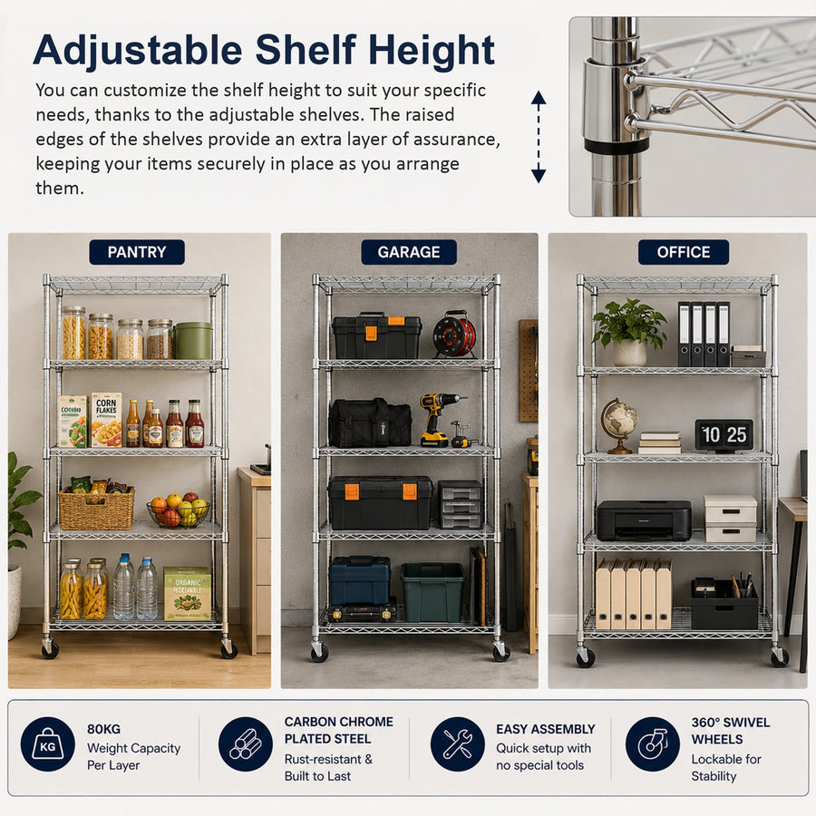 Modular Wire Storage Shelf 900 x 450 x 1800mm Steel Shelving