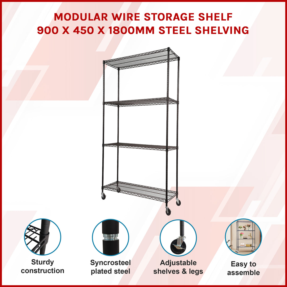 Modular Wire Storage Shelf 900 x 450 x 1800mm Steel Shelving