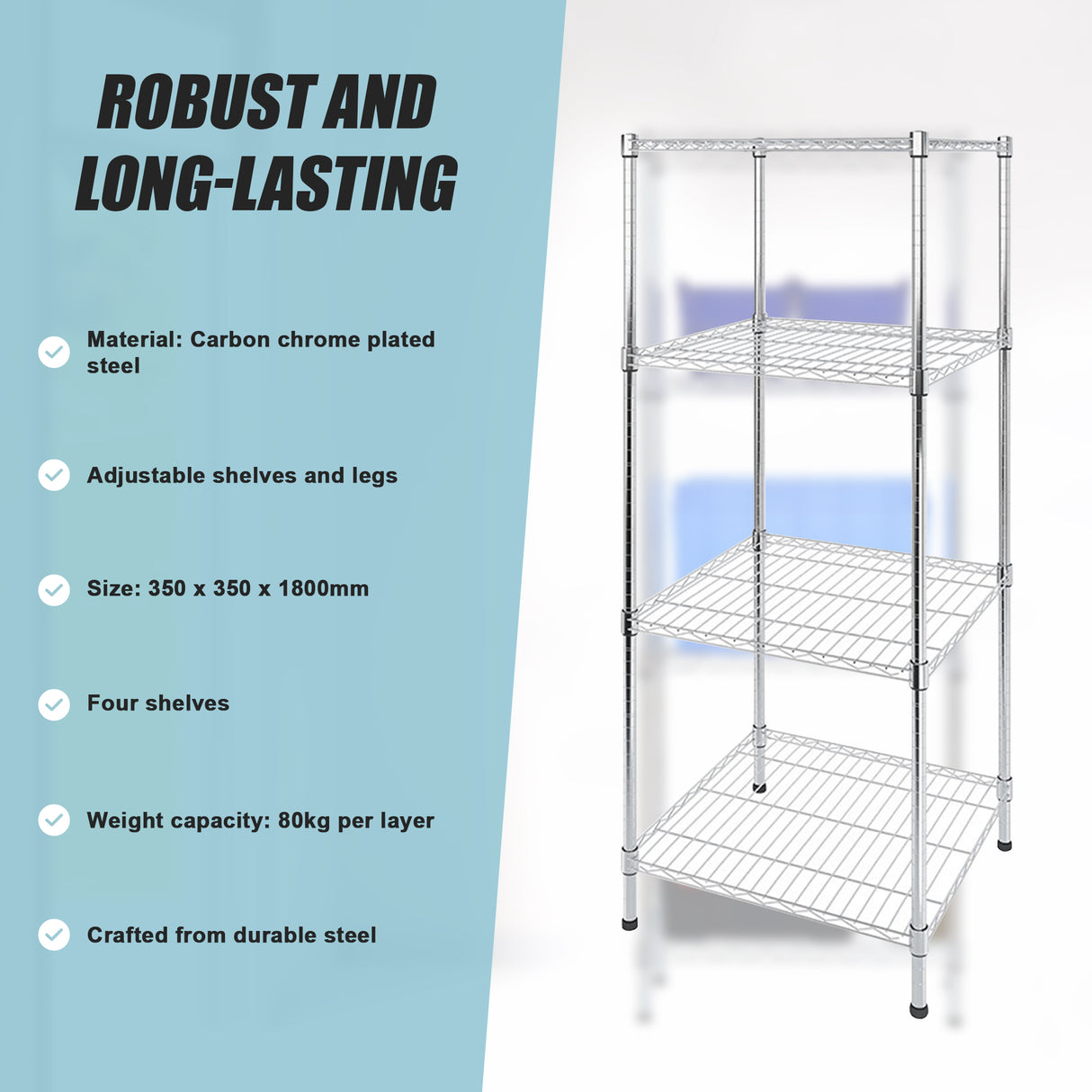 Modular Wire Storage Shelf 350 x 350 x 1800mm Steel Shelving