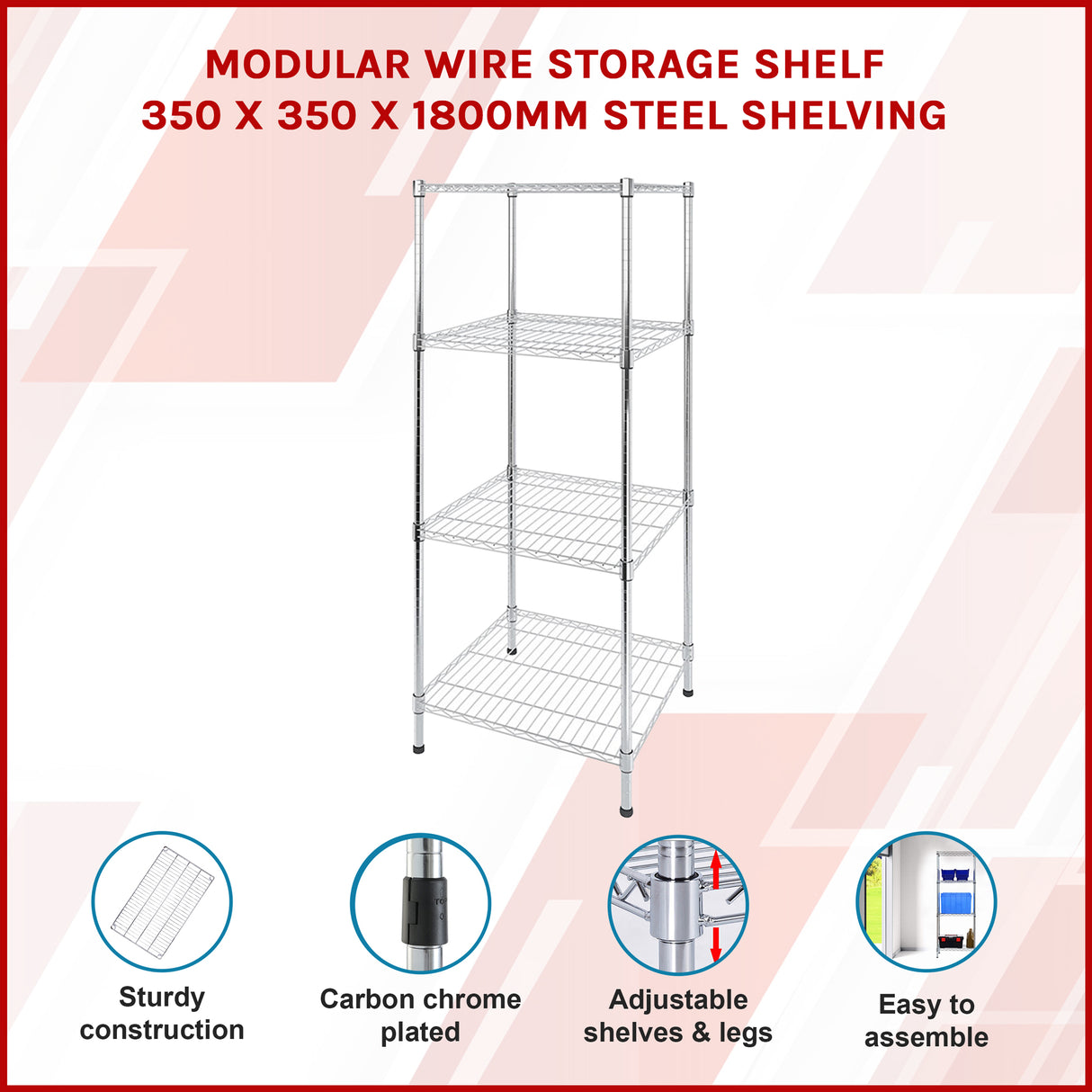 Modular Wire Storage Shelf 350 x 350 x 1800mm Steel Shelving