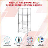 Modular Wire Storage Shelf 350 x 350 x 1800mm Steel Shelving - Front View