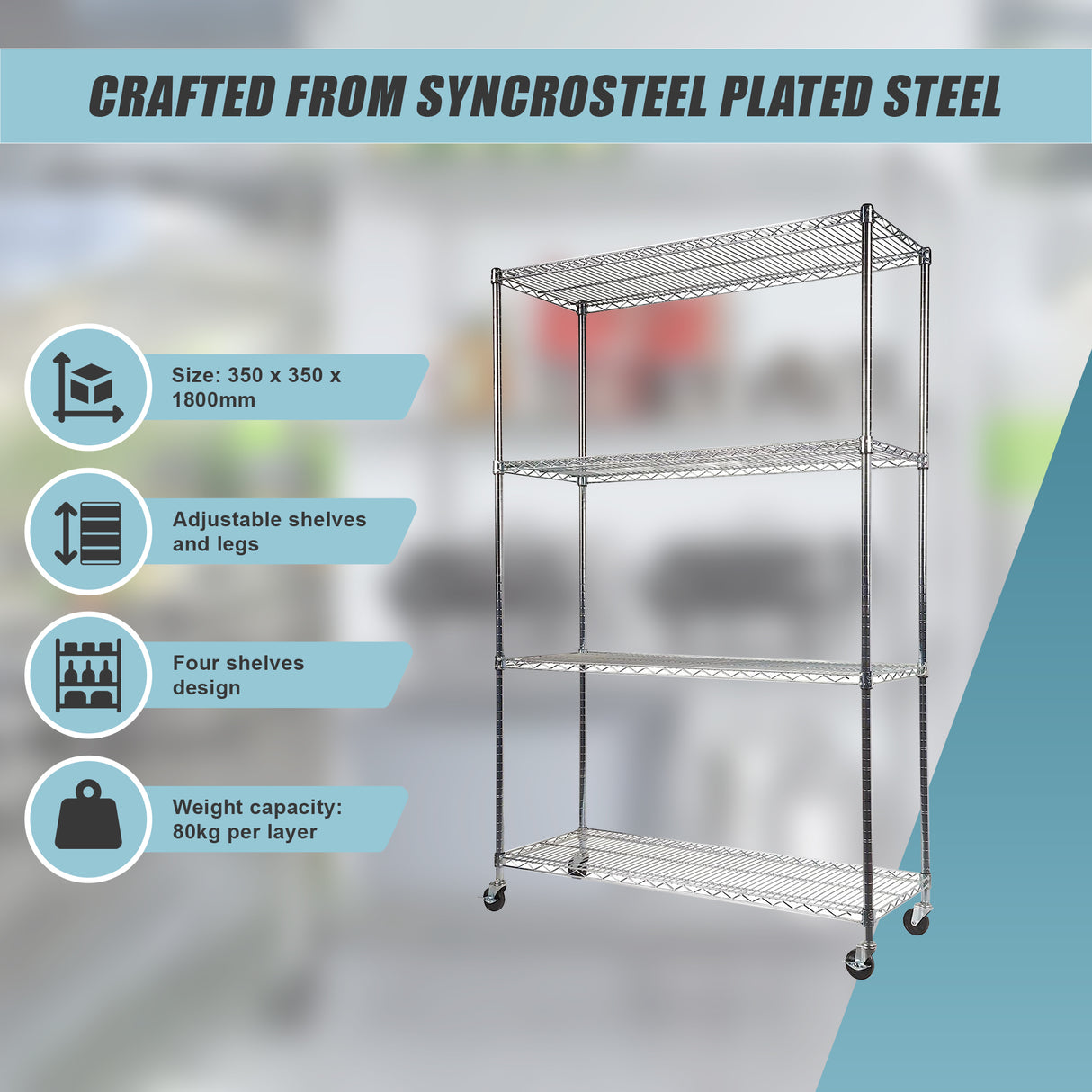 Modular Wire Storage Shelf 350 x 350 x 1800mm Steel Shelving
