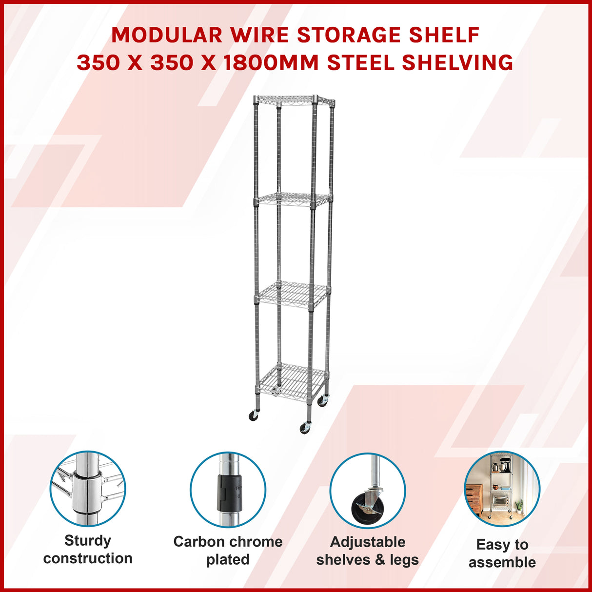Modular Wire Storage Shelf 350 x 350 x 1800mm Steel Shelving