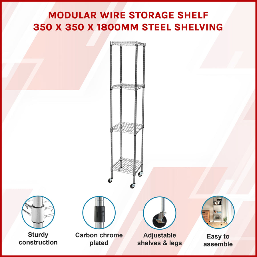 Modular Wire Storage Shelf 350 x 350 x 1800mm Steel Shelving