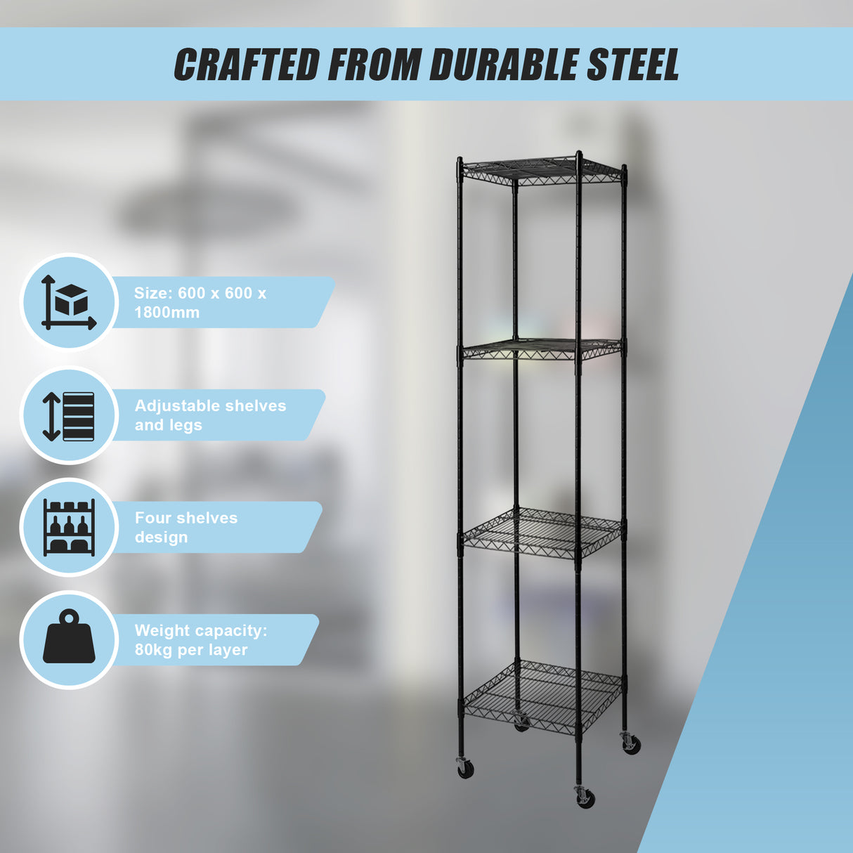 Modular Wire Storage Shelf 350 x 350 x 1800mm Steel Shelving