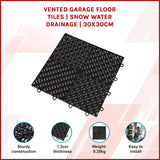Vented Garage Floor Tiles | Snow Water Drainage | 30x30cm - Low Angle