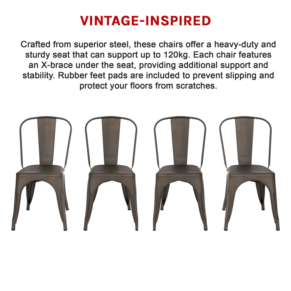 4x Kitchen Dining Chairs Stackable Vintage Metal Chair Backrest Side Chair