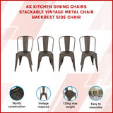 4x Kitchen Dining Chairs Stackable Vintage Metal Chair Backrest Side Chair - Front View
