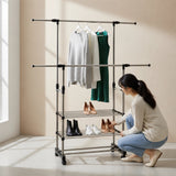 Heavy Duty Commercial Garment Rack Double Bar Rolling Collapsible Clothing Shelf