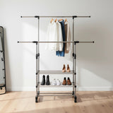 Heavy Duty Commercial Garment Rack Double Bar Rolling Collapsible Clothing Shelf - Front View