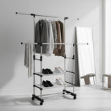 Heavy Duty Commercial Garment Rack Double Bar Rolling Collapsible Clothing Shelf