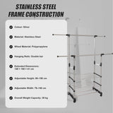 Heavy Duty Commercial Garment Rack Double Bar Rolling Collapsible Clothing Shelf