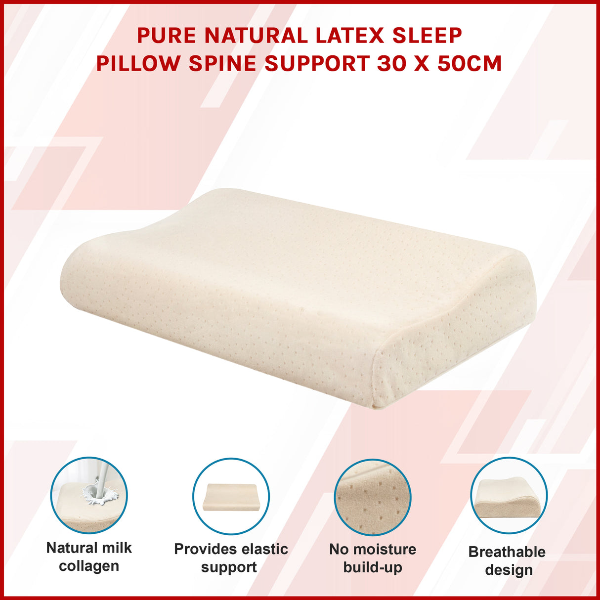 Pure Natural Latex Sleep Pillow Spine Support 30 x 50cm