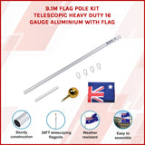 9.1m Flag Pole Kit Telescopic Heavy Duty 16 Gauge Aluminium with Flag - Top-Down View