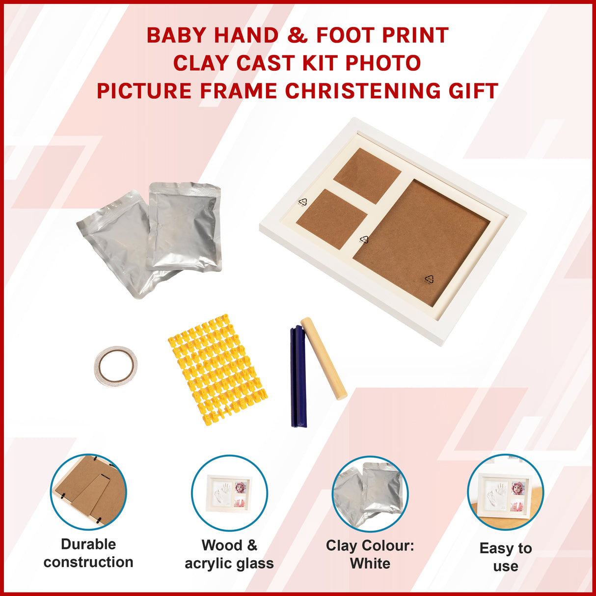 Baby Hand & Foot Print Clay Cast Kit Photo Picture Frame Christening Gift