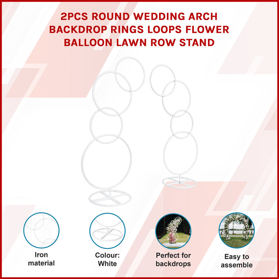 2pcs Round Wedding Arch Backdrop Rings Loops Flower Balloon Lawn Row Stand