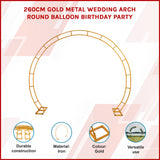260cm Gold Metal Wedding Arch Round Balloon Birthday Party - 45-Degree Angle