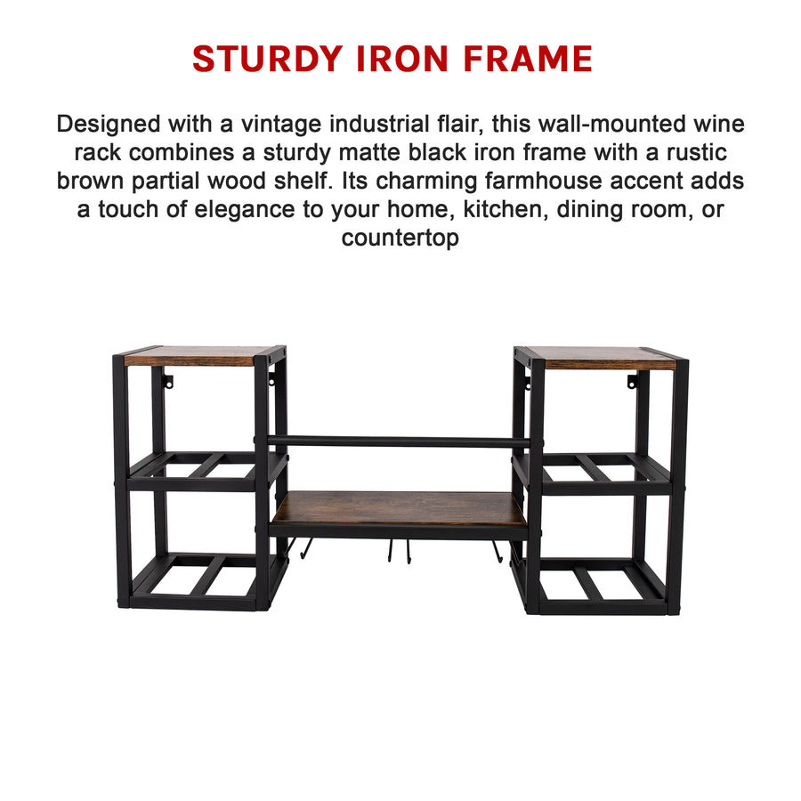 Wall Mounted Wine Rack 3 Stem Glass Holder Storage Organiser