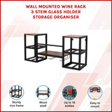 Wall Mounted Wine Rack 3 Stem Glass Holder Storage Organiser