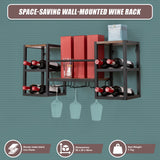 Wall Mounted Wine Rack 3 Stem Glass Holder Storage Organiser - Low Angle