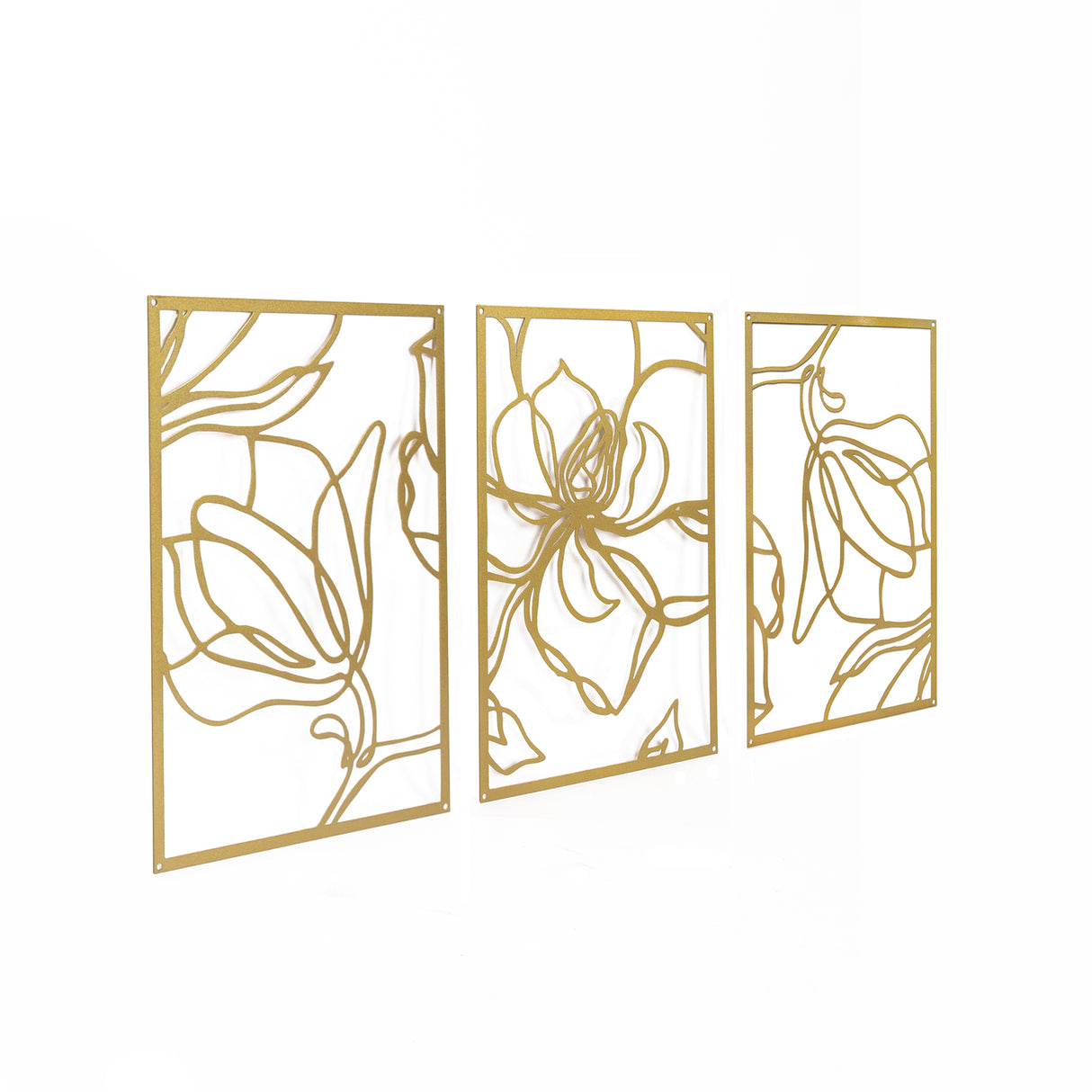 3 Piece Gold Flower Metal Wall Decor Abstract Floral Aesthetic Set of 3