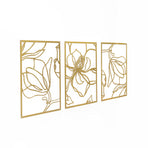 3 Piece Gold Flower Metal Wall Decor Abstract Floral Aesthetic Set of 3