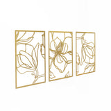 3 Piece Gold Flower Metal Wall Decor Abstract Floral Aesthetic Set of 3 - Side View