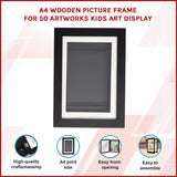 A4 Wooden Picture Frame For 50 Artworks Kids Art Display - Rear View