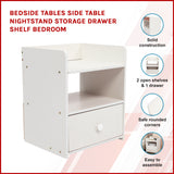 Bedside Tables Side Table Nightstand Storage Drawer Shelf Bedroom - Front View
