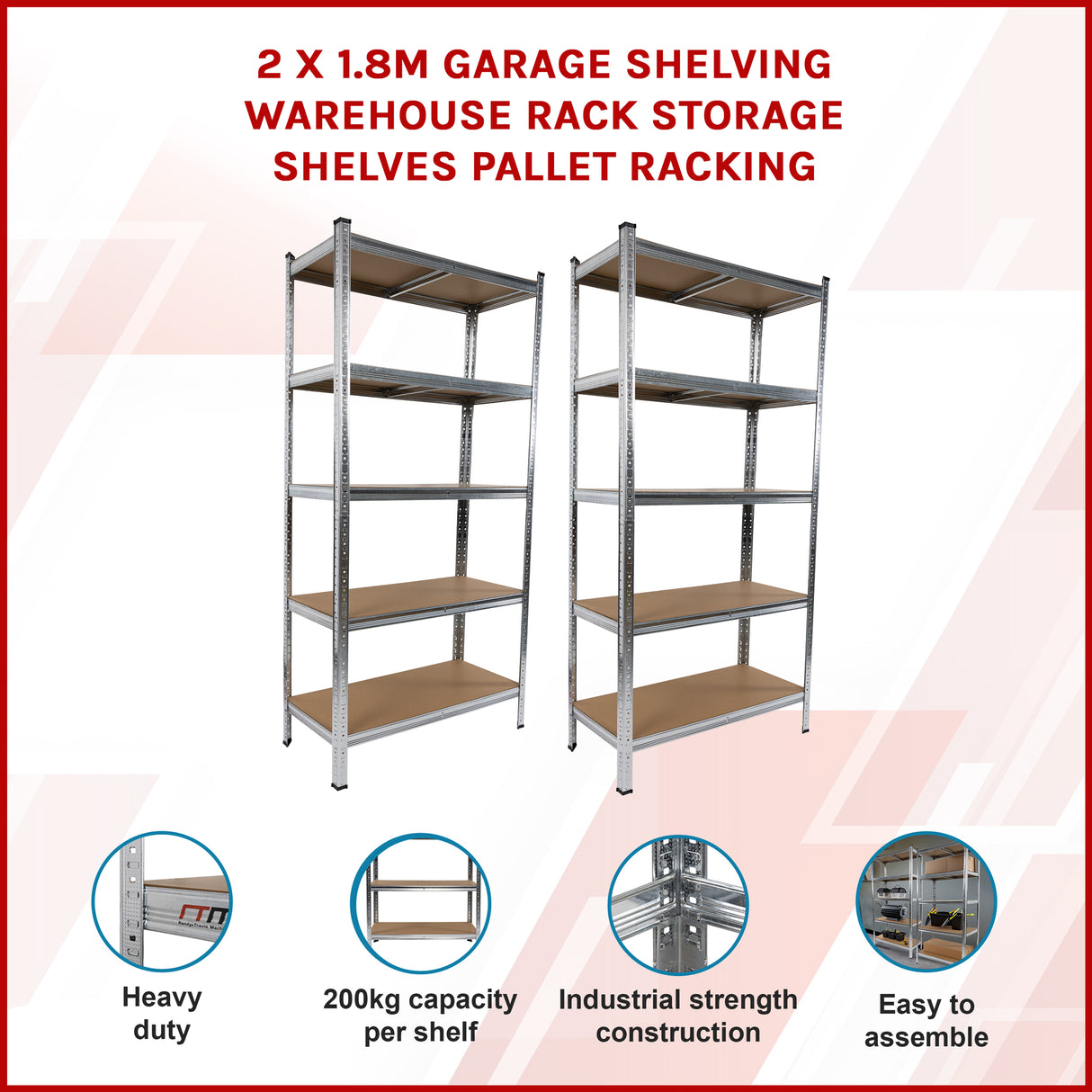 2 x 1.8M Garage Shelving Warehouse Rack Storage Shelves Pallet Racking