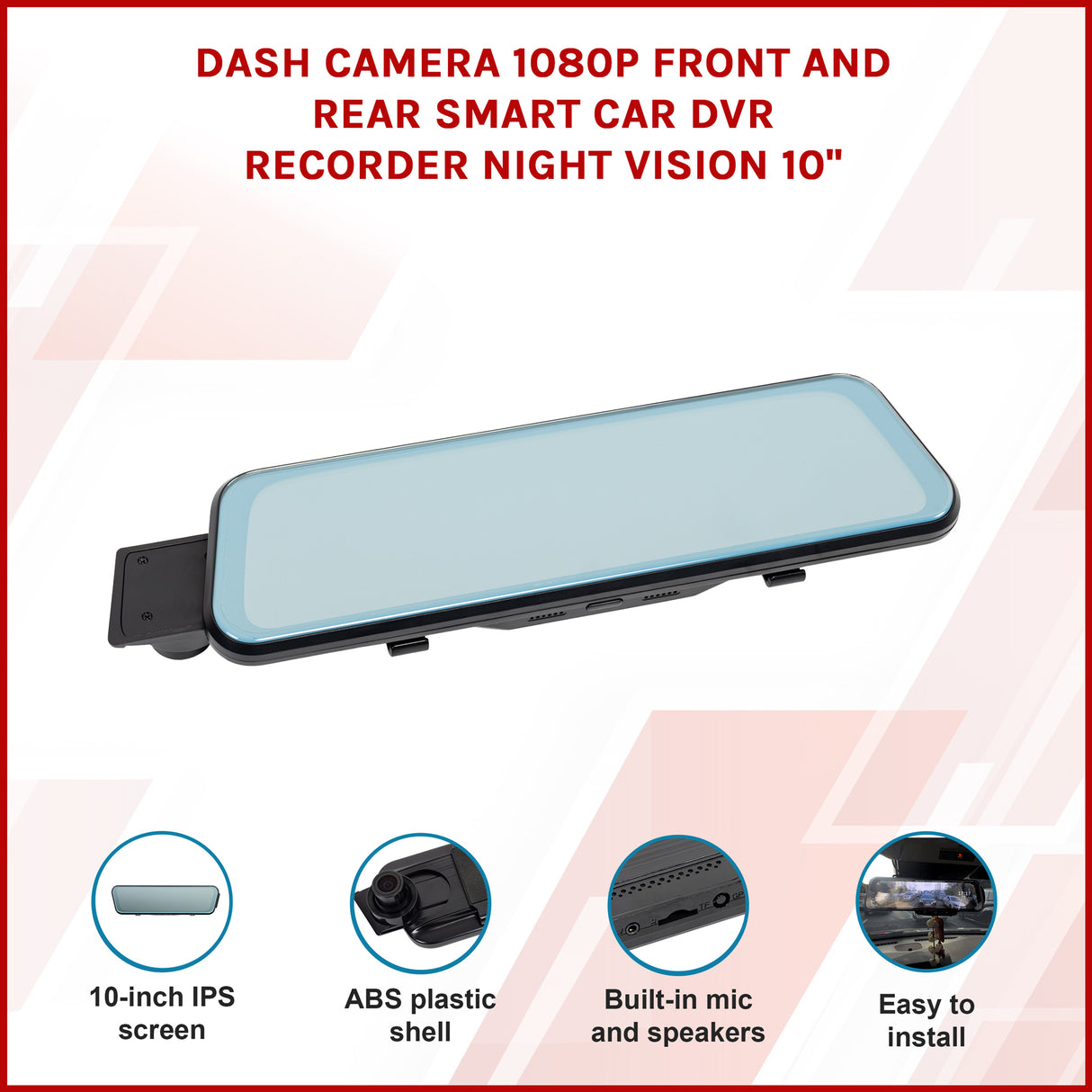 Dash Camera 1080P Front and Rear Smart Car DVR Recorder Night Vision 10"
