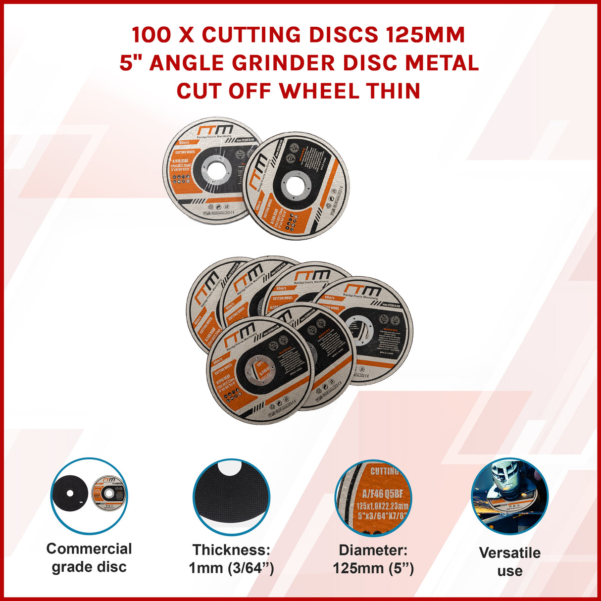 100 x Cutting Discs 125mm 5" Angle Grinder Disc Metal Cut Off Wheel Thin