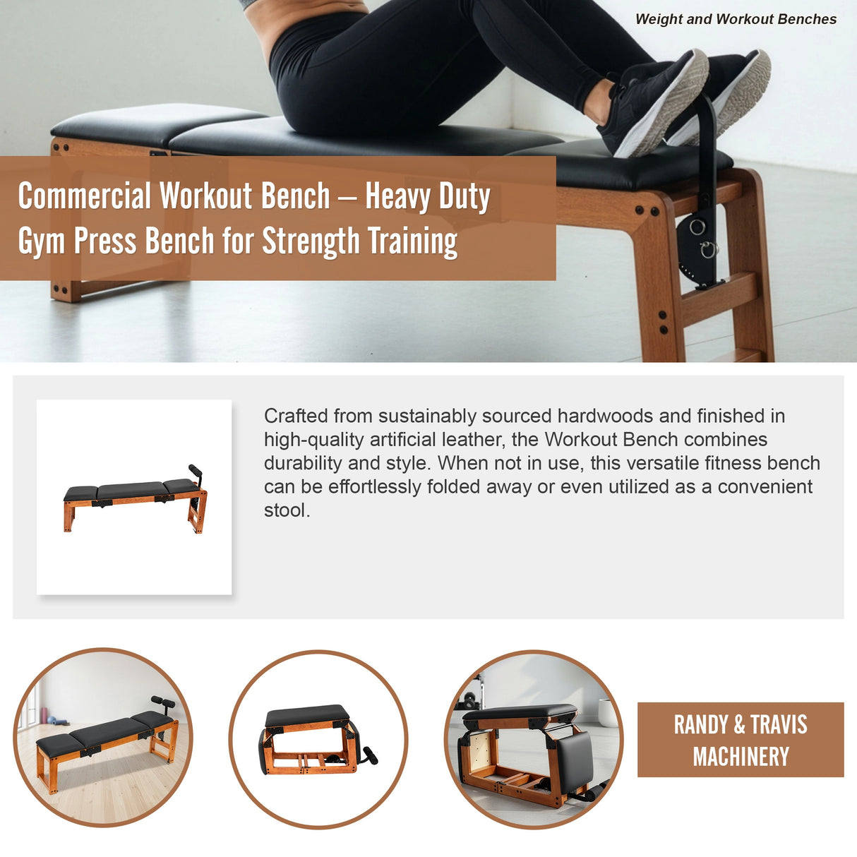 Commercial Workout Bench &ndash; Heavy Duty Gym Press Bench for Strength Training