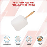Metal Pizza Peel with Foldable Wood Handle - Front View