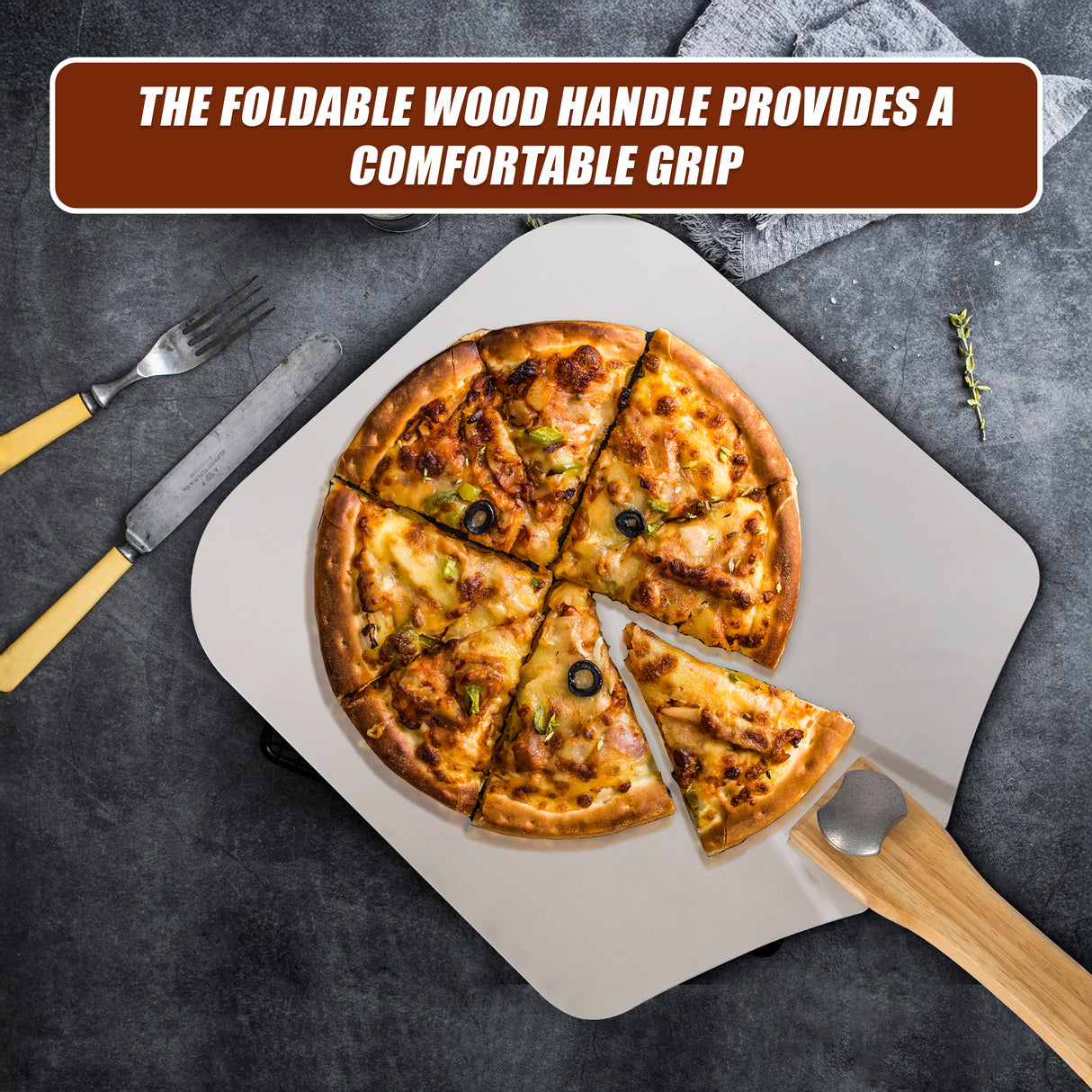 Metal Pizza Peel with Foldable Wood Handle