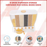 6 Grids Dispenser Storage Container Rice Cereal Beans Grain - Top-Down View