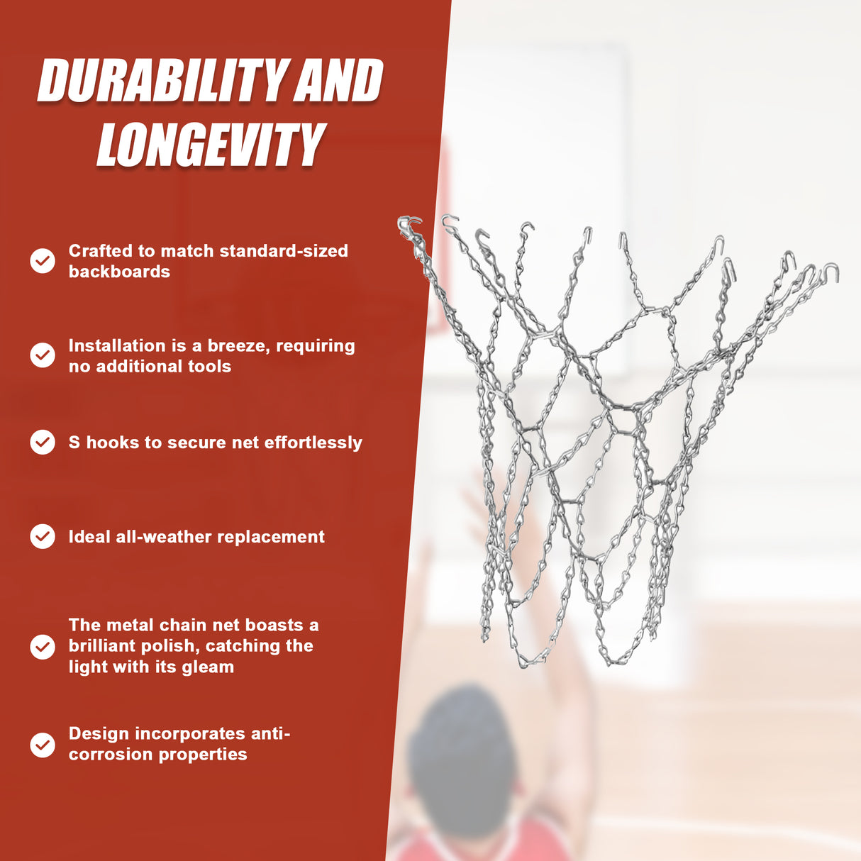 Heavy Duty Metal Pro Basketball Net Highly Durable Chain