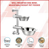 Wall Mounted Dog Bowl Adjustable Height Pet Feeder - 45-Degree Angle