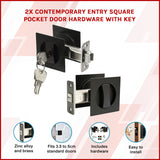 2x Contemporary Entry Square Pocket Door Hardware with Key - Side View