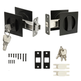 2x Contemporary Entry Square Pocket Door Hardware with Key - Top-Down View