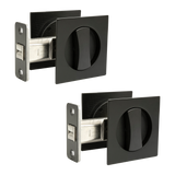2x Contemporary Entry Square Pocket Door Hardware with Key - Low Angle