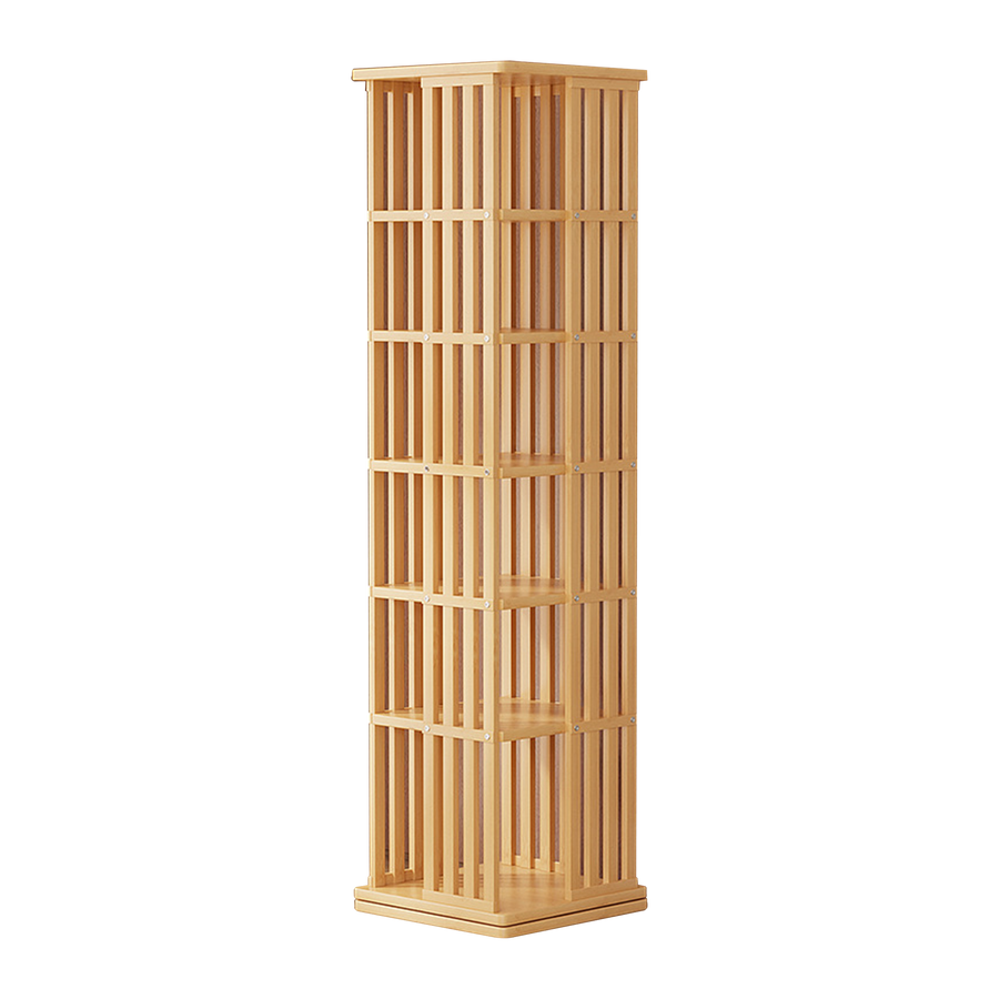 360 Rotating Bookshelf Bamboo Storage Display Rack Shelving in Wood